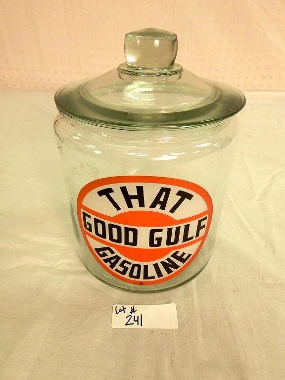 glass cookie jar: That good gulf gasoline"