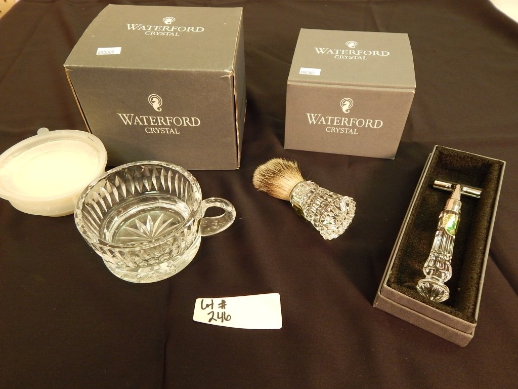 Waterford shaving kit: comprised of powder bowl, shaving brush and razor. boxes included