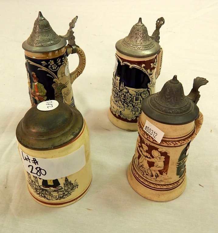 collection of beer steins: comprised of four small beer steins