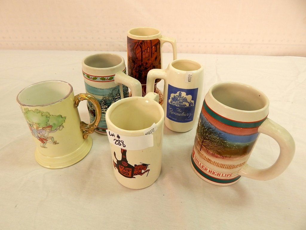 collection of beer mugs: comprised of 6 beer mugs