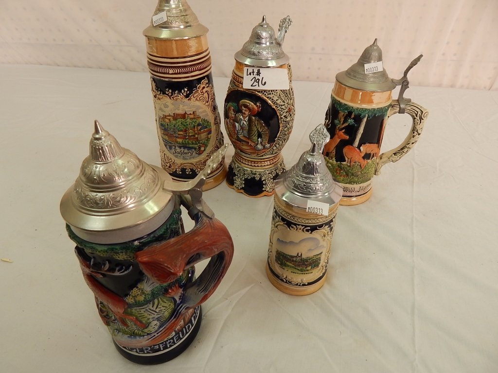 collection of beer steins: 5 pieces