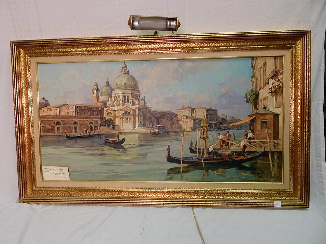 Brombo, Angelo oil on canvas: Venice Canal scene with Gondolas, 47" x 24", good condition, signed lower right