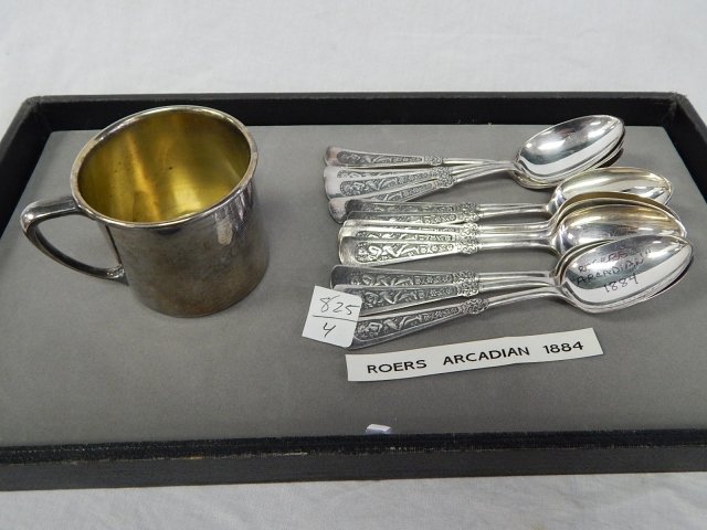 12 ROGERS ARCADIAN 1884 SPOONS BABY CUP: SILVER PLATE, ONEIDA CUP
