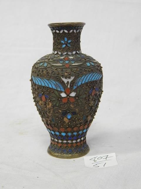 SMALL BRASS ENAMELED CHAMPLEVE: 4.25" TALL