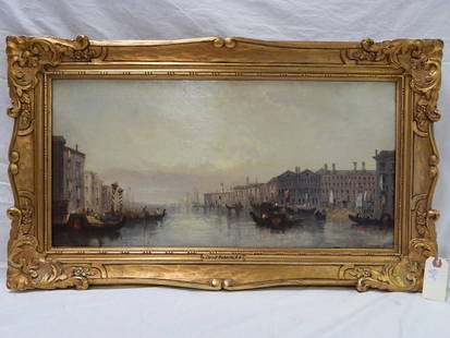 ROBERTS, DAVID OIL ON CANVAS CANAL SCENE: CANAL SCENE WITH GONDOLAS (LIKELY VENICE). DAVID ROBERTS, SCOTTISH ARTIST, ROYAL ACADEMY, 24" X 12". HE VISITED ITALY IN 1851 AND 1853 SO THIS IS POSSIBLY FROM THAT PERIOD OF HIS WORKS. FROM AN UPSTAT