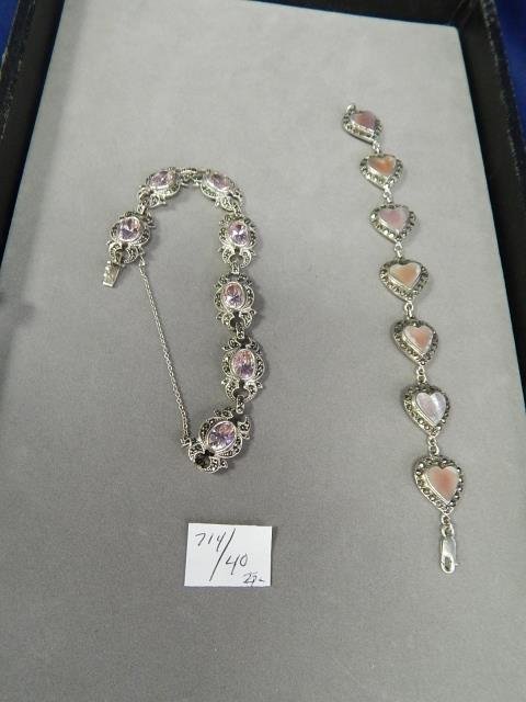 STERLING SILVER BRACELETS MARCASITE SHELL STONE: PINK STONE.