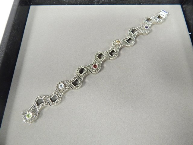 STERLING SILVER BRACELET MARCASITE MULTI STONE: MULTI COLORED, SEMI PRECIOUS STONES.