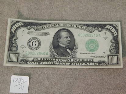 $1000. BILL 1934 SERIES A: NO FOLDS AS IS