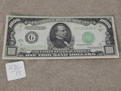 $1000. BILL 1934 SERIES A: NO FOLDS AS IS