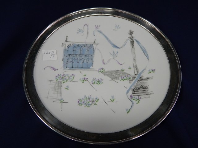 ROSENTHAL PLATE RAYMOND LOEWY STERLING: 11 1/2 " WIDE, STERLING RIM.