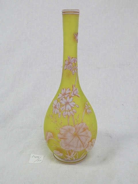 WEBB CAMEO GLASS VASE FLOWERS AND BUTTERFLIES: THOMAS WEBB & SONS CAMEO GLASS VASE, CONDITION IS GOOD, UNMARKED. AMAZING DETAIL. 10" TALL.