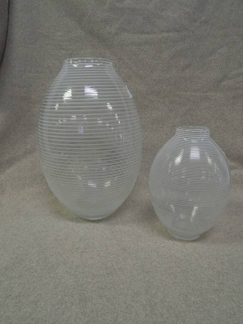 PAIR H.C. FRY ART GLASS VASES: 12" AND 8" TALL GOOD CONDITION