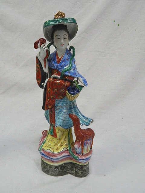 CHINESE POTTERY WOMAN FIGURINE VINTAGE: 14" TALL