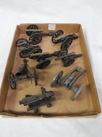 LOT MINIATURE TOY CANNON CAST IRON BRASS: LARGEST 4.5" LONG.