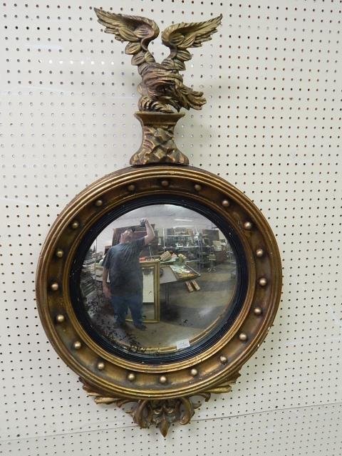FEDERAL CONVEX GLASS MIRROR: SILVER MIRROR LOSS , 44" LONG, 25" WIDE.