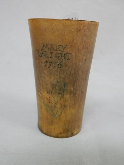 1776 MARY WRIGHT HORN DRINKING CUP: GOOD CONDITION
