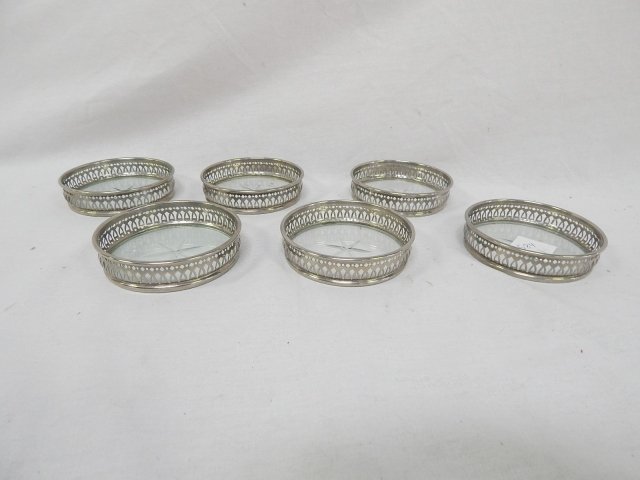 6 SILVERPLATE COASTERS: GLASS BOTTOMS AS IS CHIP IN GLASS