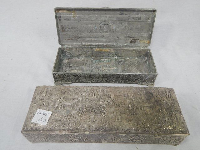 TWO SILVER PLATE DRESSER BOXES: 10 1/2" AND 9" AND 2 1/2 "
