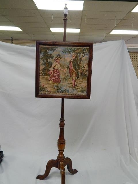 NEEDLEPOINT FIRE SCREEN: 4.5 TALL WALNUT FINISH