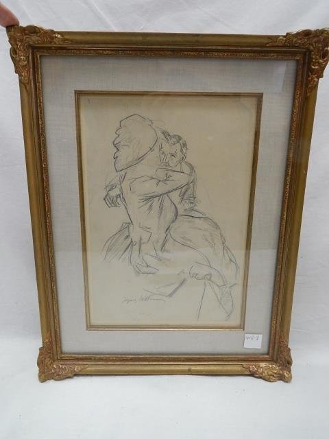 JACQUES VILLON PENCIL SKETCH: THE CONVERSATION, 14 INCHES X 18 INCHES