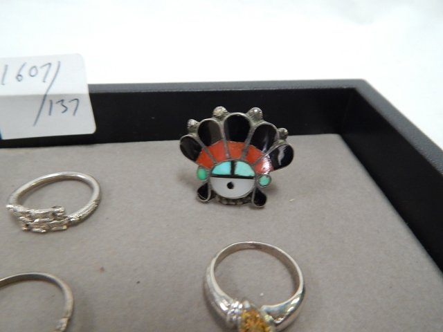 14 STERLING SILVER RINGS WITH MULTI COLORED STONES: MULTI COLORED STONE RINGS.