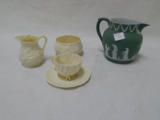 COLLECTION OF PORCELAIN DISHES: TALLEST IS 5" WEDGEWOOD BELLEEK.