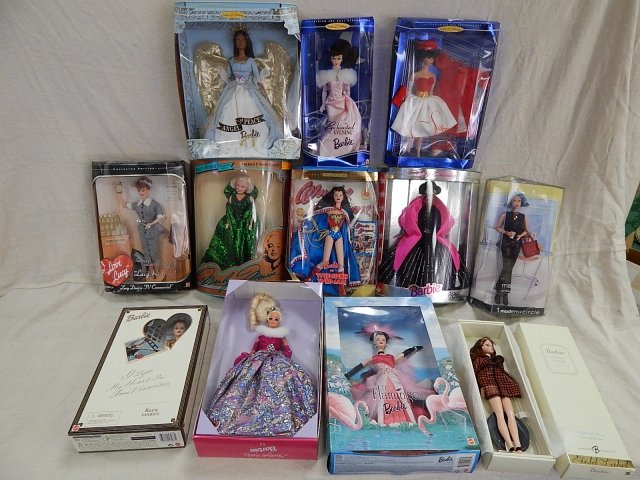 12 COLLECTOR EDITION AND LIMITED EDITION BARBIES: WONDER WOMAN, MARILYN MONROE, ENCHANTED EVENING, I LOVE LUCY, THE FLAMINGO, ISLAND FLING, ANGEL AT PIECE, I LEFT MY HEART IN SAN FRANCISCO