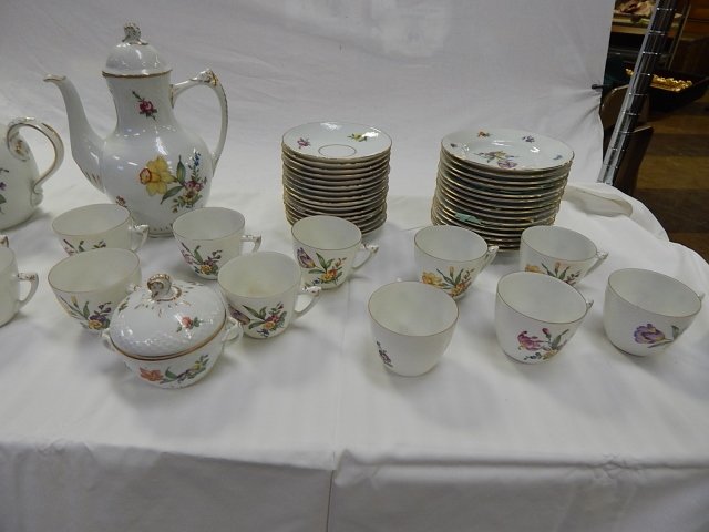 KJOBENHAVN DENMARK DINNERWARE: LUNCHEON SET 15 PLATES, 15 SAUCERS, 15 CUPS, TWO TEAPOTS, CREAMER AND SUGAR
