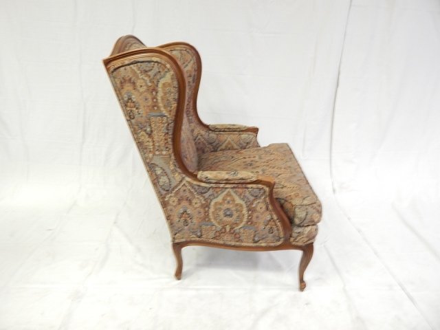 FRENCH WING BACK CHAIR: 41 1/2 TALL, 30 WIDE.