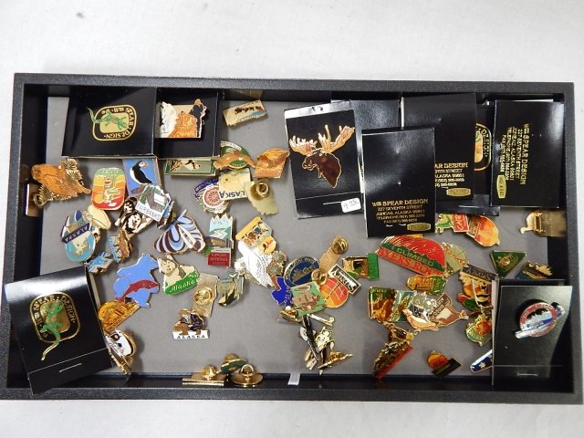 COLLECTION OF PINS: MOST ARE FROM ALASKA OR AUSTRALIA.