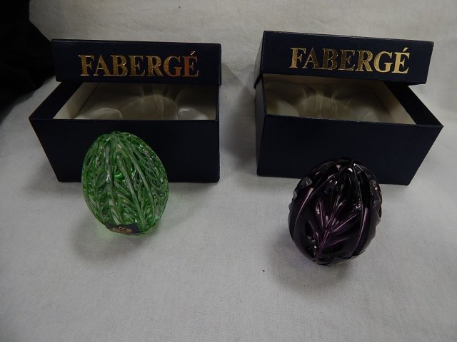 TWO FABERGE CRYSTAL EGGS: MADE IN GERMANY. IN ORIGINAL BOXES.