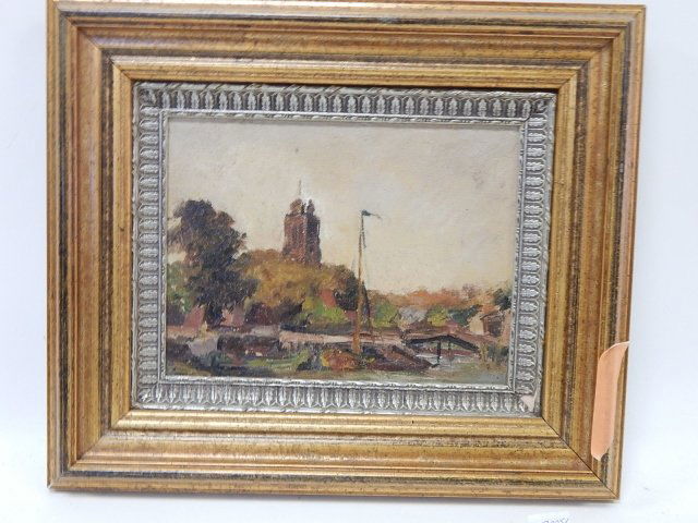 OIL ON CANVAS UNSIGNED CASTLE SCENE: 7 1/2" X 9 1/2"