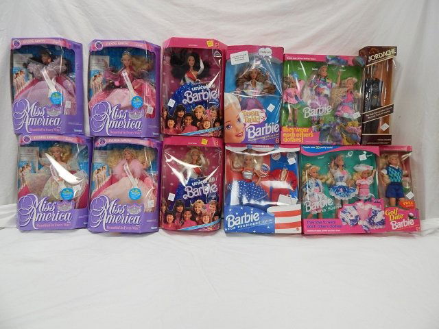 12 BARBIE DOLLS: MISS AMERICA, UNICEF, PRESIDENT, SHARING SISTERS, JORDACHE