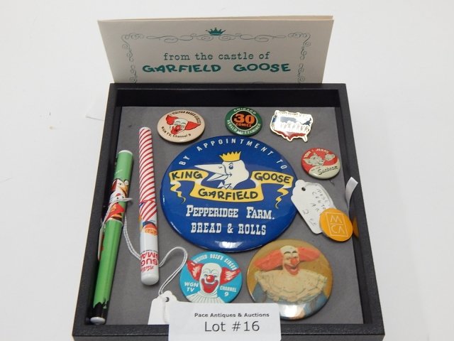 COLLECTION OF PINS: BOZO, GARFIELD GOOSE, AND GARFIELD CARD