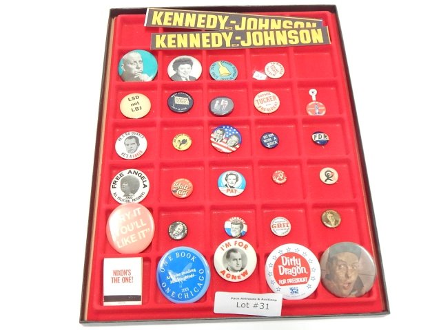 COLLECTION OF POLITICAL PINS: CONDITION AS SHOWN.