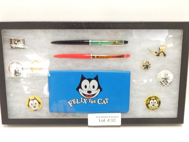 FELIX THE CAT COLLECTION: CONDITION AS SHOWN. PENS, PINS, AND WALLET.