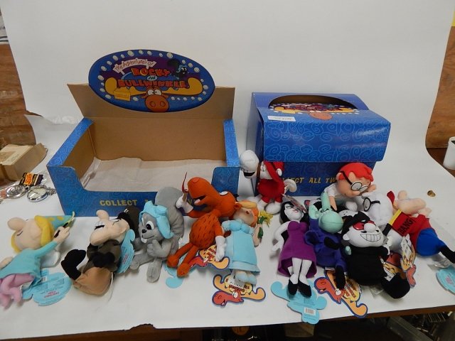 ROCKY AND BULLWINKLE STUFFED FIGURES: CONDITION AS SHOWN.
