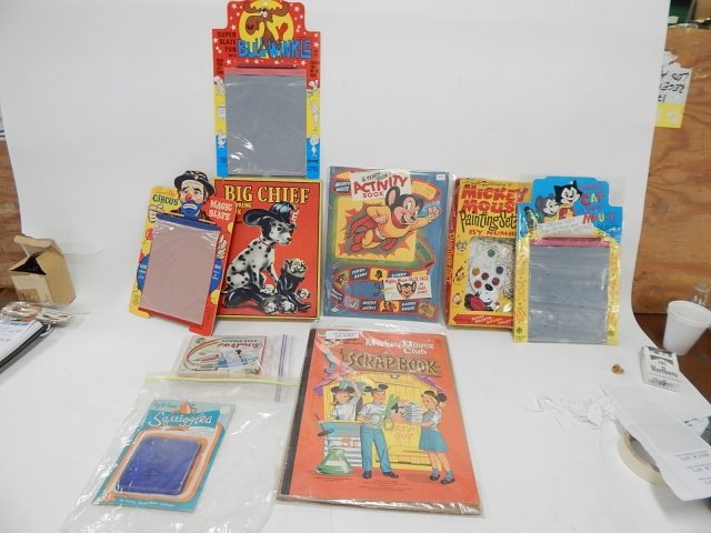 PUZZLES, PAINT SETS, COLORING BOOKS: CONDITION AS SHOWN. BULLWINKLE, SCRAPBOOKS
