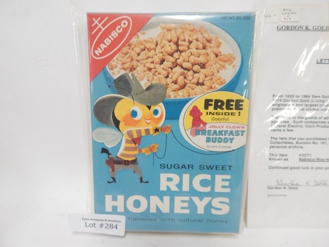 NABISCO RICE HONEY CEREAL BOX WITH ORIGINAL TOY: LOOKS GREAT. RARE FIND.