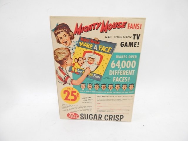 POST SUGAR CRISPS MIGHTY MOUSE TV GANG BOX CEREAL: CONTENTS IS THERE AND SEALED.