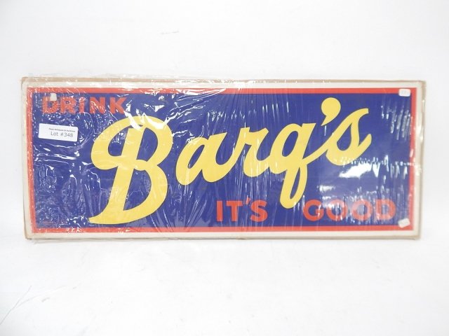 BARQS ROOT BEER PAPER SIGN: CONDITION AS SHOWN. 11" X 29"