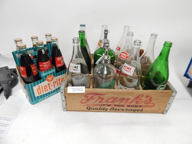 DIET RITE COLA AND SELZER BOTTLES, COKE CASE,: CONDITION AS SHOWN.