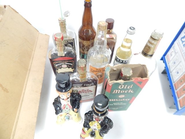 COLLECTION OF OLD EMPTY BOOZE BOTTLES: CONDITION AS SHOWN.