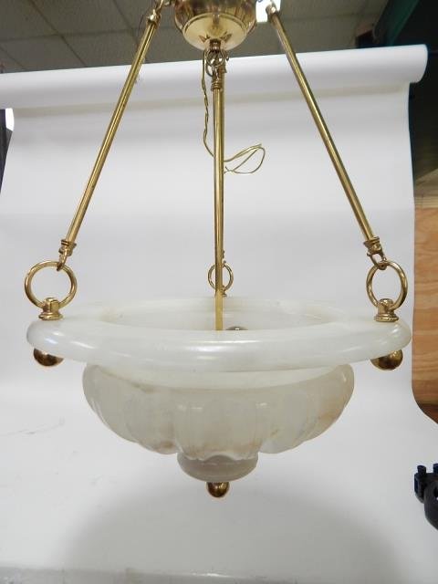 HANGING ALABASTER FIXTURE: HANGING ALABASTER FIXTURE 27" X 17.5"