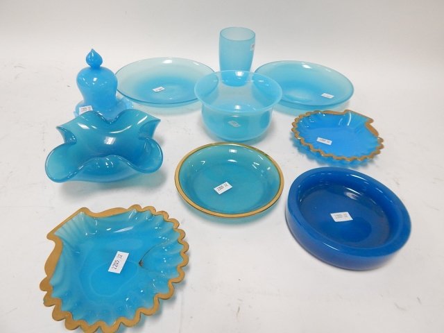 HUGE LOT OF BLUE OPALINE: HUGE LOT OF BLUE OPALINE TO INCLUDE DISHES AND BOWLS