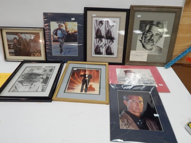 AUTOGRAPHED PHOTOGRAPHS: TOM SELLECK, JOHN WAYNE, GEORGE BURNS, ANTHONY PERKINS, KEANU REEVES, JOHN RHYS DAVIES