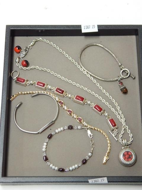 LOT OF STERLING SILVER NECKLACES AND BRACELETS: MULTI COLORED STONES
