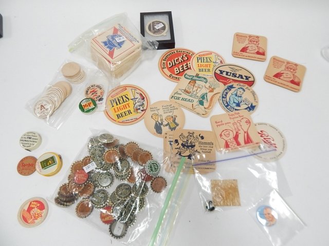 BEER AND POP ADVERTISING COLLECTABLES: MILK BOTTLE STOPPERS. BEER AND POP ADVERTISING.