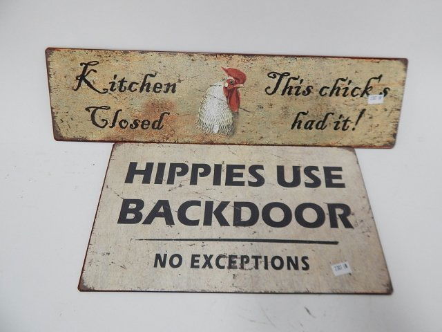 TWO CONTEMPORARY TIN  SIGNS (1 of 1)