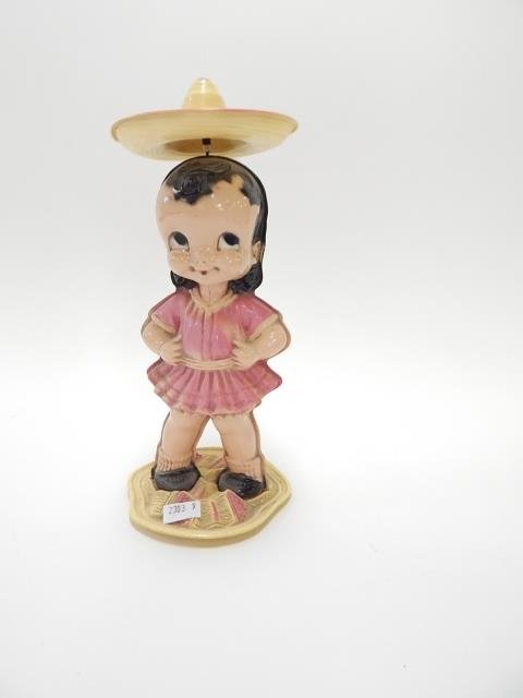 CELLULOID WIND UP TOY: GIRL WITH A SOMBREO. 10" TALL. CONDITION IS GOOD.